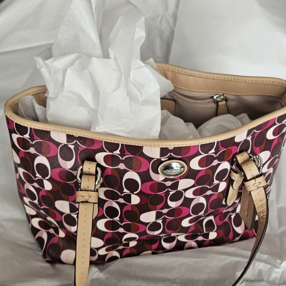 Coach Pink and Brown Signature Tote Bag